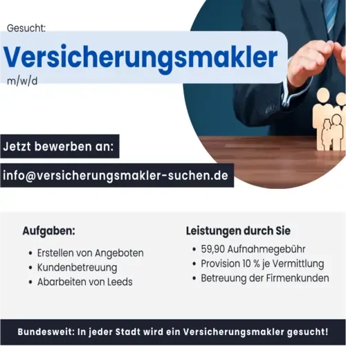 Versicherungsmakler gesucht. In ganz Deutschland. In jeder Stadt ein Versicherungsmakler.
